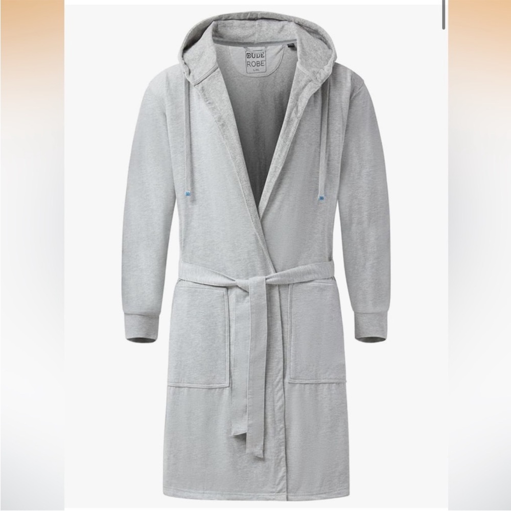 Dude Robe Gray Hooded Robe Men’s L/XL Terry Soft Cloth Shark Tank